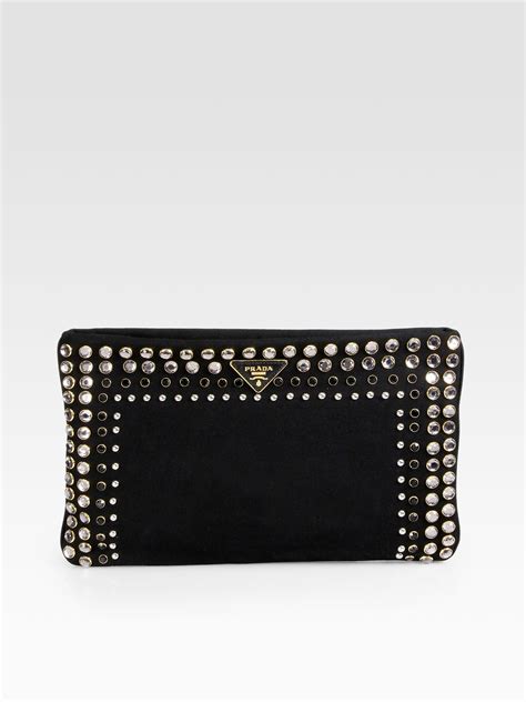 prada black studded clutch|Prada snakeskin clutch.